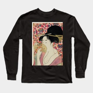 Japanese woman portrait holding a comb. Long Sleeve T-Shirt